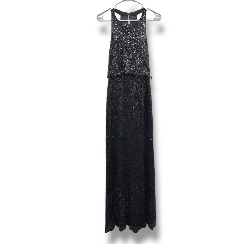 Jenny Yoo Jules Sequin Gown Size 10 Black Blouson Formal Evening Wedding‎